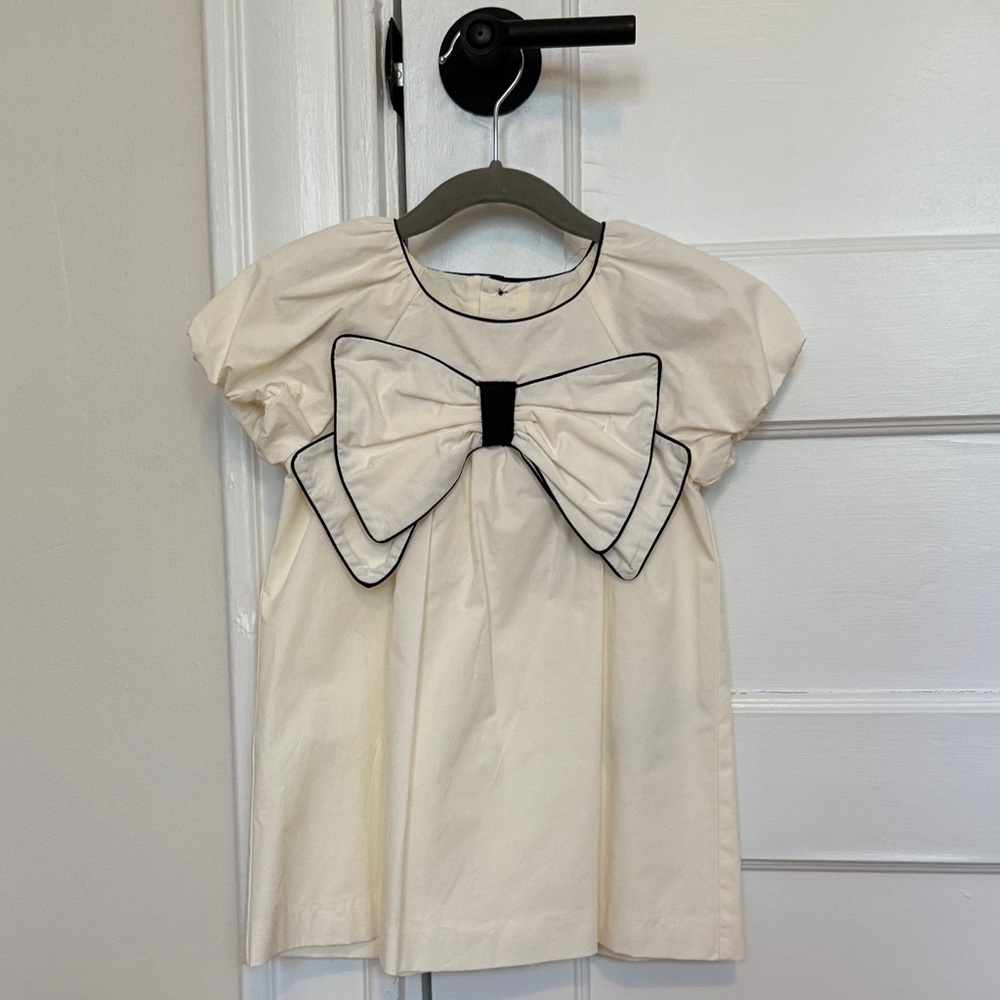 ZARA Short-Sleeve Dress with Black-Trim Bow